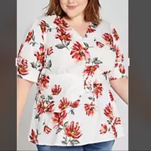 Lane Bryant White Floral belted top / 18/20